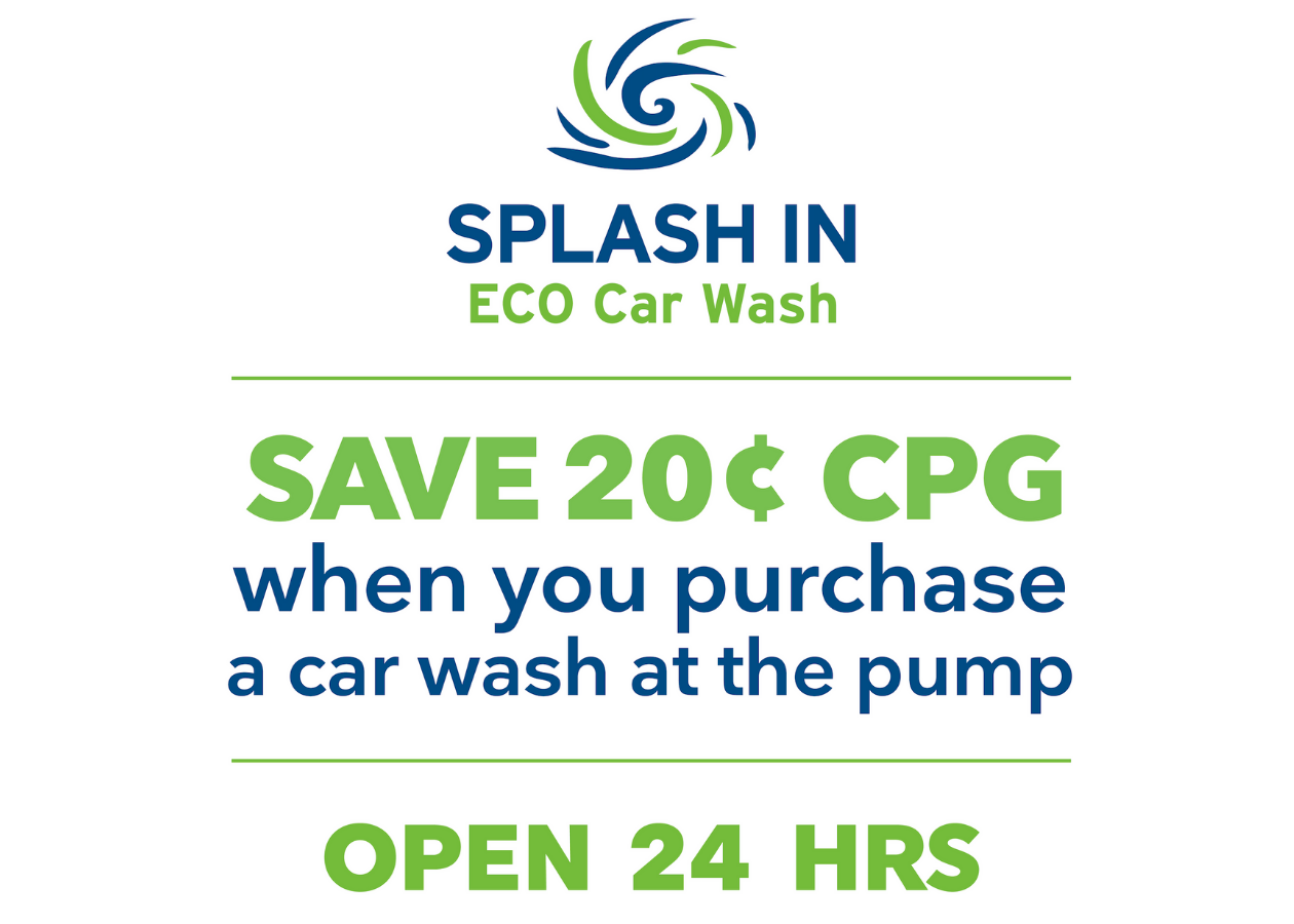 Save 20 Cents CPG when you purchase a car ash at the pump. Open 24 hours